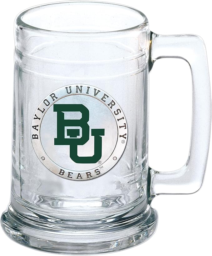 Heritage Pewter Baylor Stein Glass | 15 Ounce German-Style Glass | Intricately Crafted Metal Pewter Alma Mater Inlay