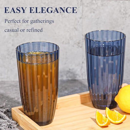 Acrylic Mixed Colors Highball Cups | Plastic Reusable Tumblers | 20oz (Set of 6) | Stackable | BPA-free Tumblers | Shatterproof | Top-rack Dishwasher Safe