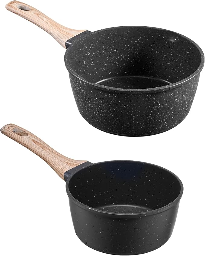 VEVOR Saucepan Set, 1.5 QT & 2.5 QT Nonstick Saucepan with Glass Lids, Multipurpose Cooking Sauce Pots with Detachable Handles, Sauce Pan Kitchen Cooking Pot with Coating, Induction Compatible, Black