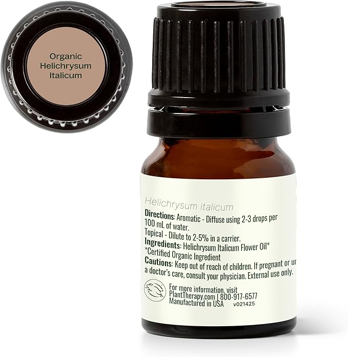 Plant Therapy Organic Helichrysum Italicum Essential Oil for Skin 100% Pure, USDA Certified Organic, Undiluted, Natural Aromatherapy for Diffusion, Therapeutic Grade 2.5 mL (1/12 oz)