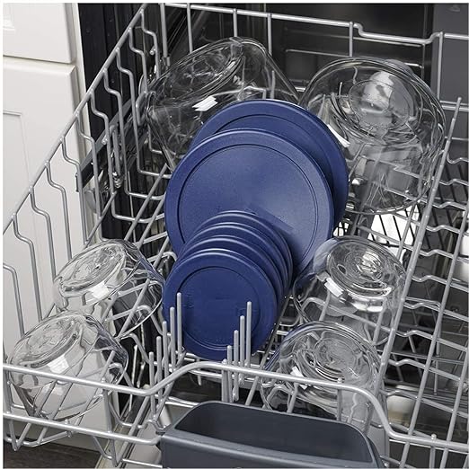 Wood Grip Lids for Pyrex and Anchor Round Glass Containers Works for 6/7 Cups - 6-Cups, Blue-4 Pack