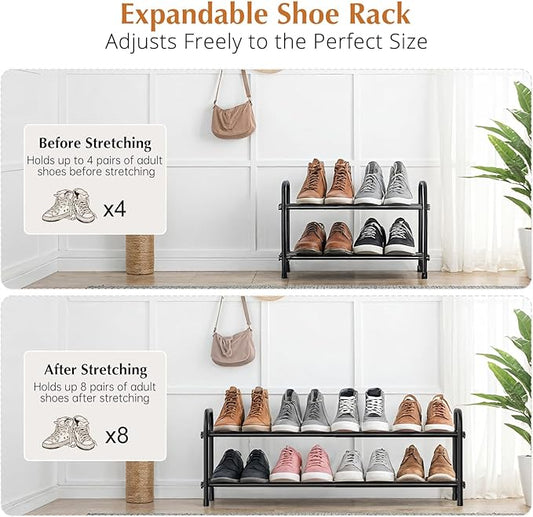 INSMART 2-Tier Expandable Shoe Rack:Stackable and Adjustable Shoes Organizer Storage Shelf, Sturdy and Durable Metal Structure Free Standing Shoe Rack for Closet Entryway Doorway