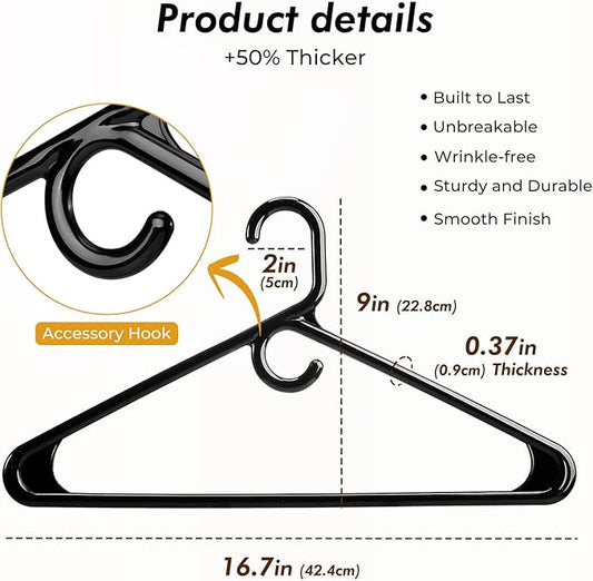 HOUSE DAY Quality Plastic Clothes Hangers 38 Pack – Super Heavy Duty 20lb Capacity Thick Strong Closet Hangers Black for Adult Clothing – Durable for Coats, Jackets, Jeans, Pants