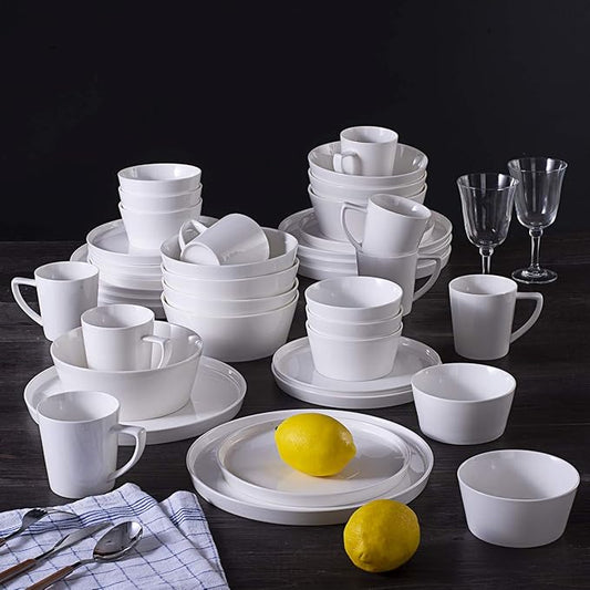 Bone China Cone Shape, Elegance White 40pc Dinnerware Set