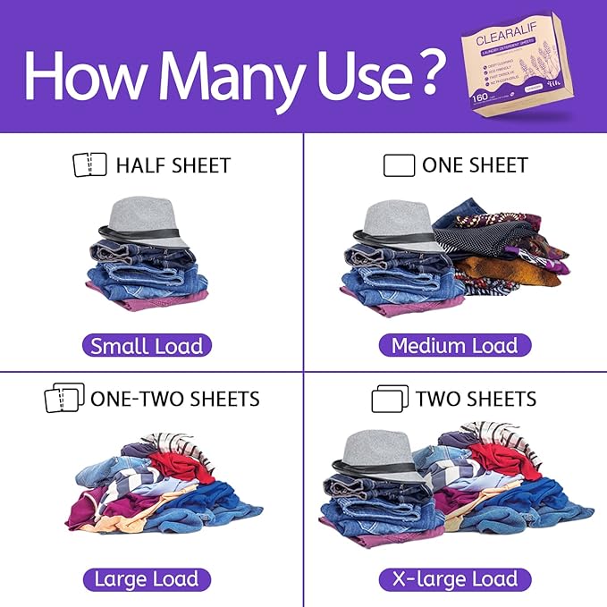 CLEARALIF Laundry Detergent Sheets, Lavender,Up to 480 Loads - Great For Travel,Apartments, Dorms,Laundry Detergent Strips Eco Friendly & Hypoallergenic (Pack of 3)