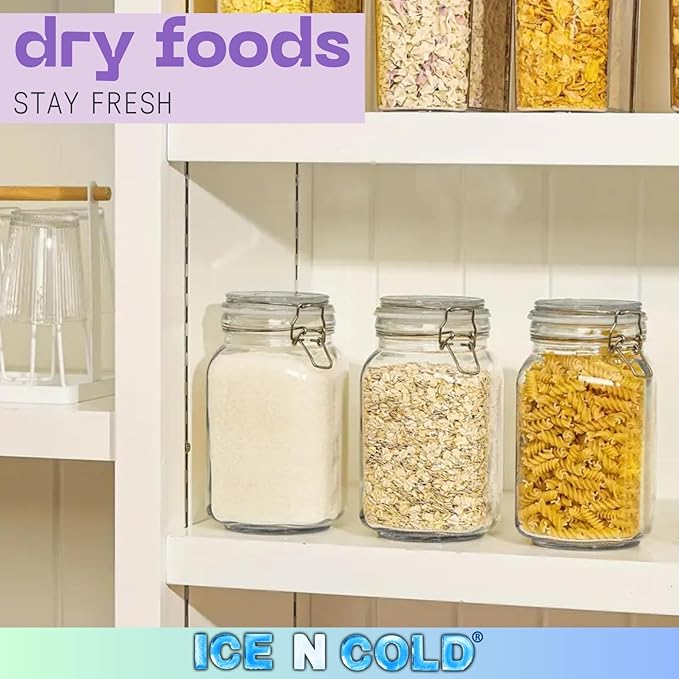 Airtight Glass Storage Jars with Clamp Lid ā Food Storage Containers with Rubber Gasket Seal ā Pantry & Kitchen Canisters for Dry Goods, Coffee, Sugar, Pasta ā 0.4L to 2.2L Sizes (6, 48oz | 1.4L)