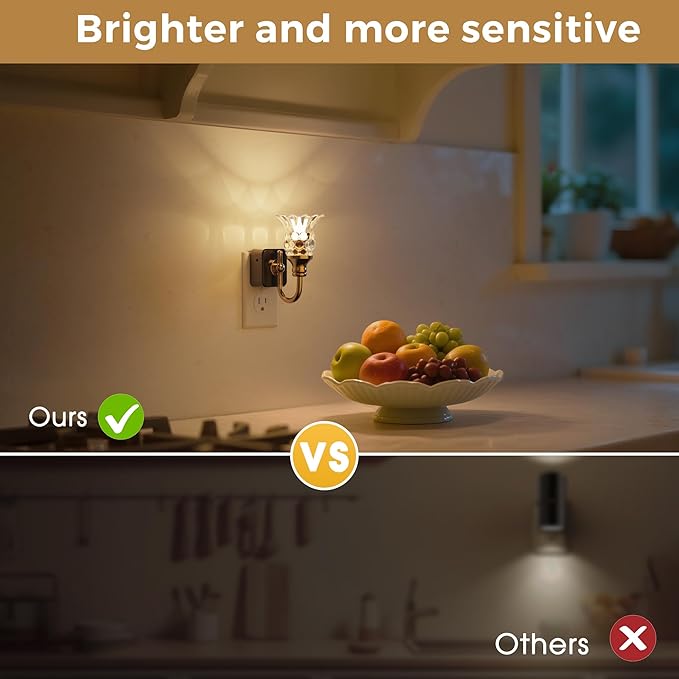 L LOHAS LED Night Lights Plug into Wall, 2 Pack 3000K Soft White LED Floral Night Light with Auto Sensor, 0-100lm Adjustable Brightness Plug in Nightlight, for Hallway Bedroom Stairway Gift