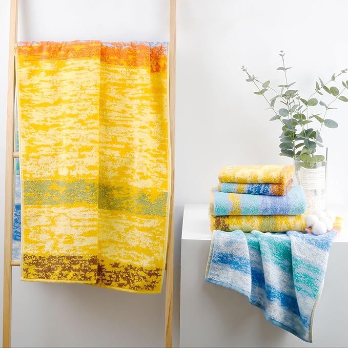 SEMAXE Hand Towels for Bathroom, 100% Cotton Towels with Hanging Loops, Soft and Absorbent, 4 Pack Hand Towel Set for Gym, Shower, Hotel, Spa and Kitchen, Colorful Towel - Wheat Field Collection
