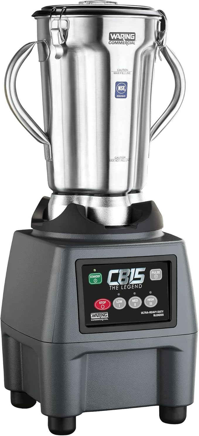 Waring Commercial CB15 Ultra Heavy Duty 3.75 HP Blender, Electric Touchpad Controls with Stainless Steel 1 Gallon Container, 120V, 5-15 Phase Plug,Black