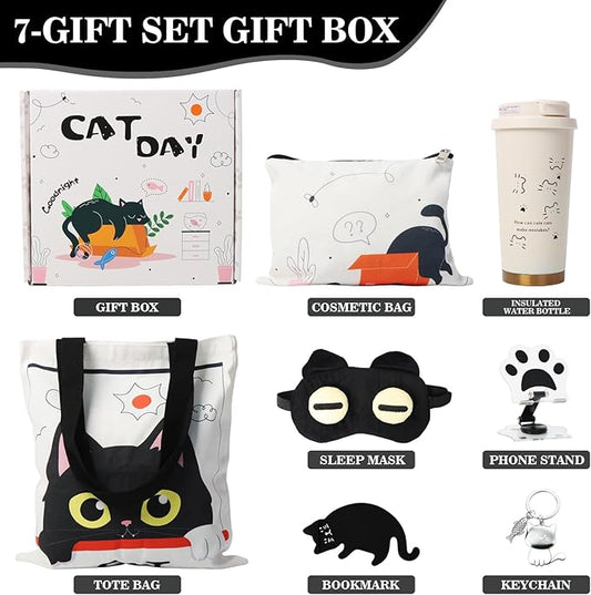 Birthday Gift for Teen Girls/Boys: 7 Pcs Gift Set for Women/Men, Cute Cat Pattern Gift Baskets Ideal for Daughter/Son, Sister/Brother and Friend, Ideal for Christmas Gifts