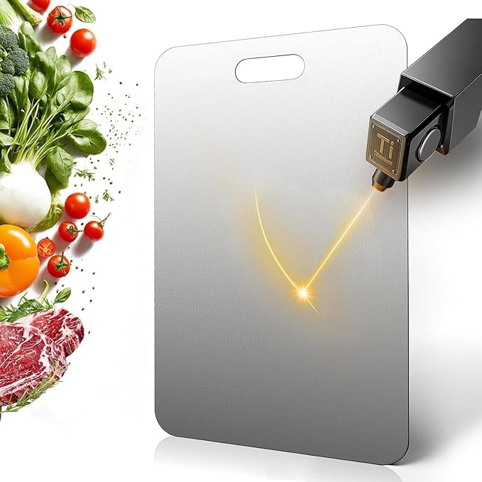 Katuchef Titanium Cutting Board 2025 New Upgrade Pure Titanium Cutting Boards for Kitchen Double Sided Cutting Boards Non Toxic,Hygiene Durable Chopping Board Suitable for Dishwasher Safe(11.4 * 7.9)