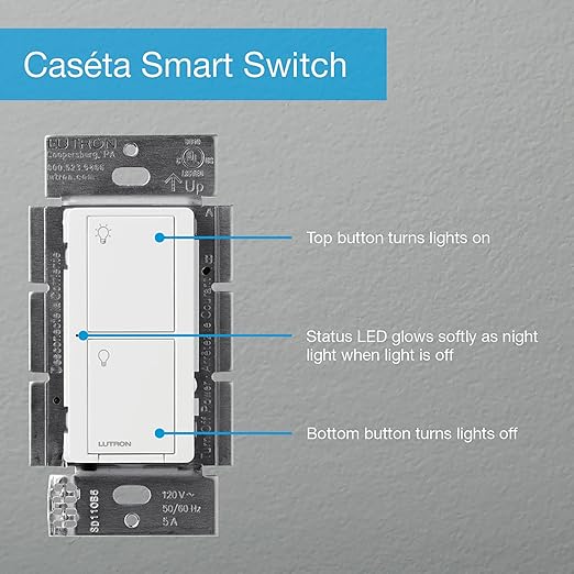 Lutron Caseta Original Smart Light Switch (Lutron Smart Hub Required), for Home, LED Lights, and Fans, 6 Amp, Single-Pole/3-Way, Neutral Required, PD-6ANS-LA, Almond