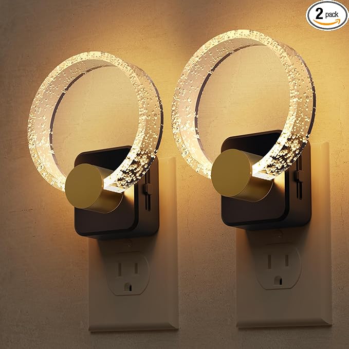 L LOHAS LED Night Lights Plug into Wall, 2 Pack Plug in Night Lights with Light Sensor, 3000K Soft White, 0-100LM Brightness Adjustable, Bubble Nightlight for Bathroom Bedroom Hallway