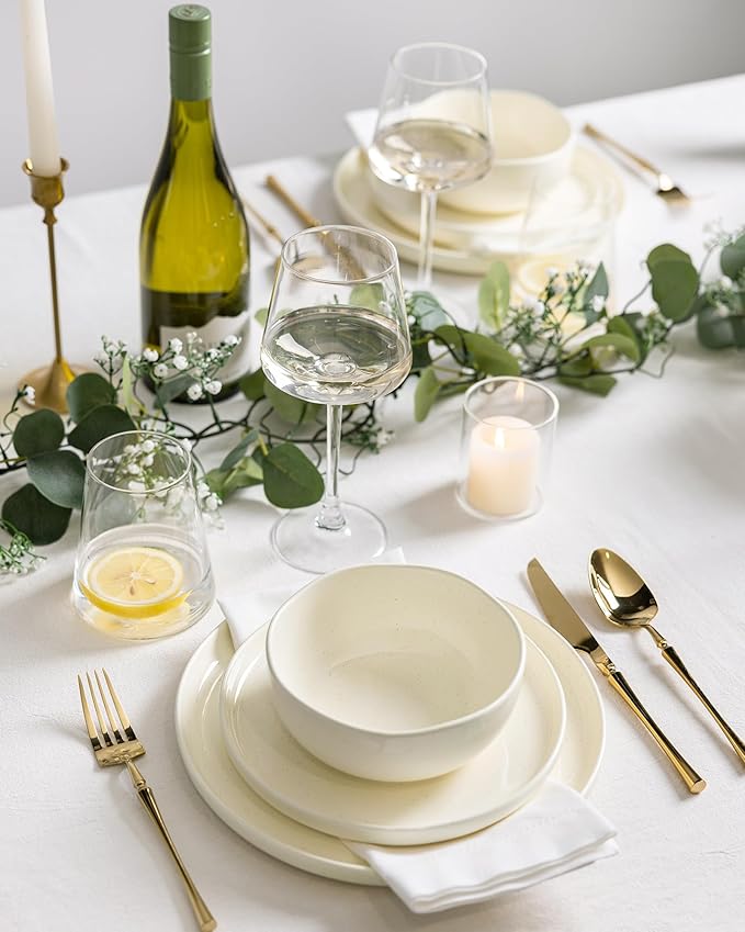 TheTerra Ceramic Dinnerware Sets for 4, 12 Pieces Porcelain Lightweight Plates and Bowls Sets, Scratch Resistant Dish Set, Oven & Microwave & Dishwasher Safe, Beige Speckled