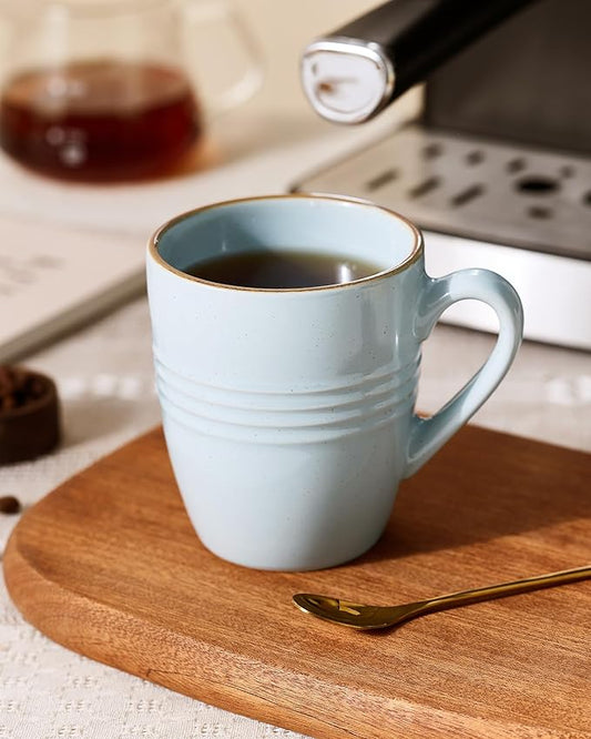 famiware Jupiter Coffee Mugs Set of 6, 14 OZ Coffee Mug, Microwave and Dishwasher Safe, Coffee Cups with Handle for Coffee, Tea, Cocoa, Milk, Light Blue