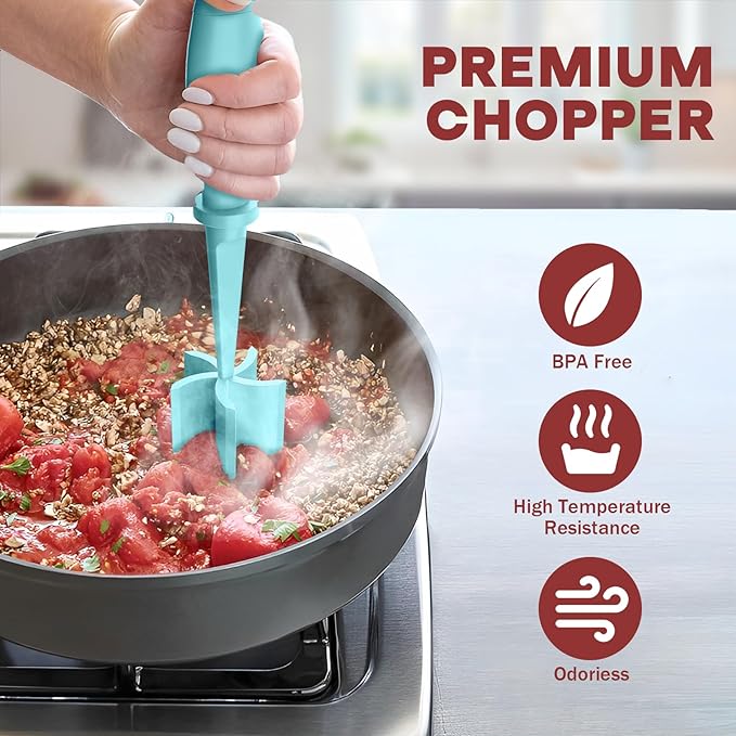Meat Chopper, Upgrade Hamburger Smasher, Premium Heat Resistant Meat Masher for Ground Beef, Ground Turkey and More, Non Stick Mix Grinder-Aqua