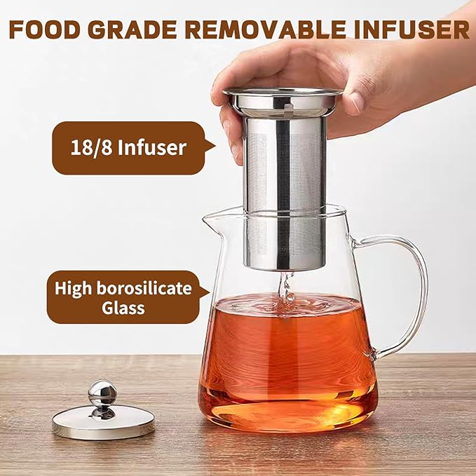 Glass Teapot, Tea Pot with Removable Infusers for Loose Tea, Borosilicate Glass Tea Kettle Tea Maker Stovetop for Party, Camping,Travel (550ML)