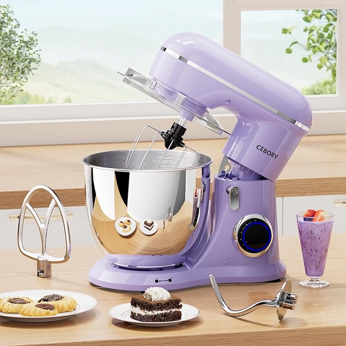 3-IN-1 Electric Stand Mixer, 6.5QT Bowl 660W 10-Speed Kitchen Mixer, Household Food Mixers include Dough Hook, Beater and Whisk, Bread Cake Mixer for Baking and Most Home Cooks, Purple