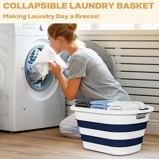43L(11.5Gallon) Collapsible Laundry Baskets plastic, Pop Up Laundry hamper/Storage Container, Foldable Laundry Basket with Large Capacity,Sturdy,Space Saver (Blue, 2 Packs)