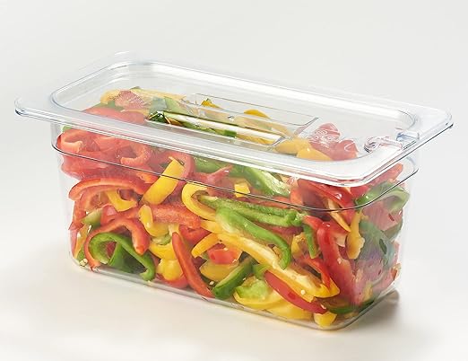 CURTA 6 Pack Food Pan Lids, 1/3 Size Polycarbonate Notched Cover with Handle, Plastic Clear