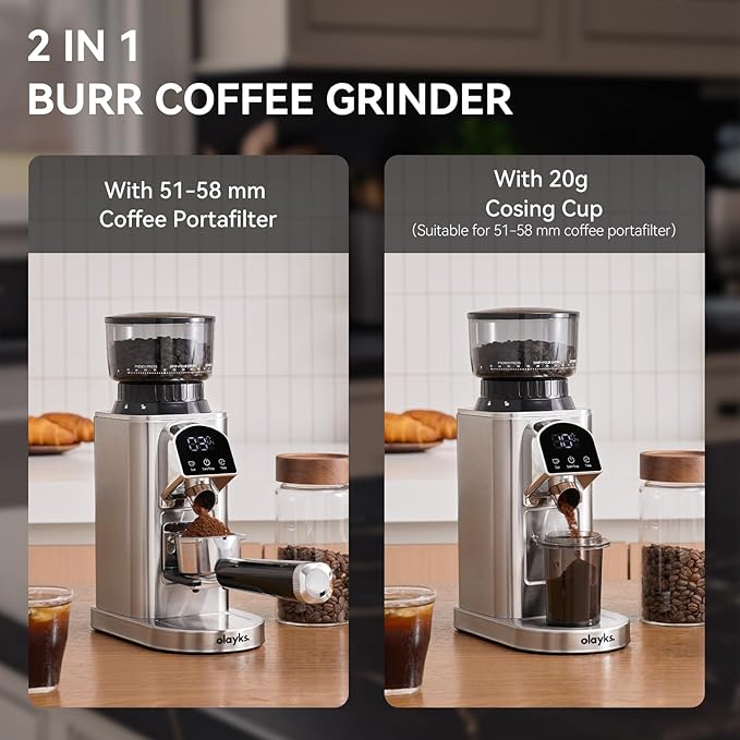 Conical Burr Coffee Grinder Electric with Electronic Timer, Anti-Static, Coffee Grinders for Home Use, Adjustable Conical Burr Mill with 48 Precise Settings for Espersso/Drip/French Press