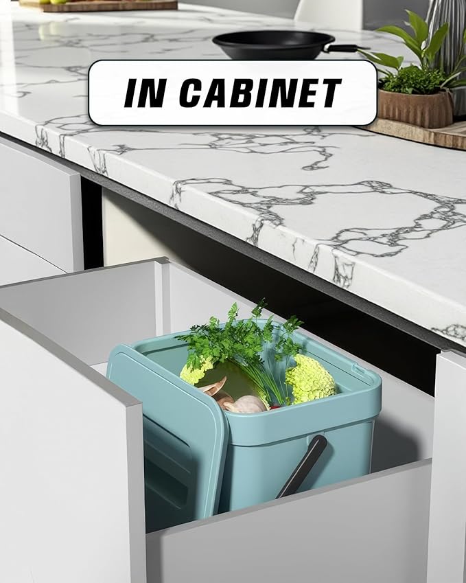 Kitchen Compost Bin - 1.8 Gallons Hanging Trash Can with Lid for Kitchen Cabinet Door, Under Sink, Wall Mounted Waste Bin for Bathroom, 7L(Subtle Blue)
