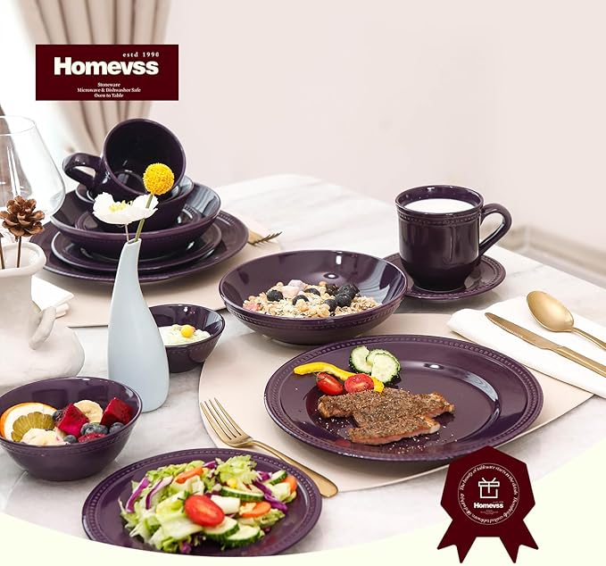 Pearl Dots Stoneware Dinnerware Set (20pc Set, Purple)