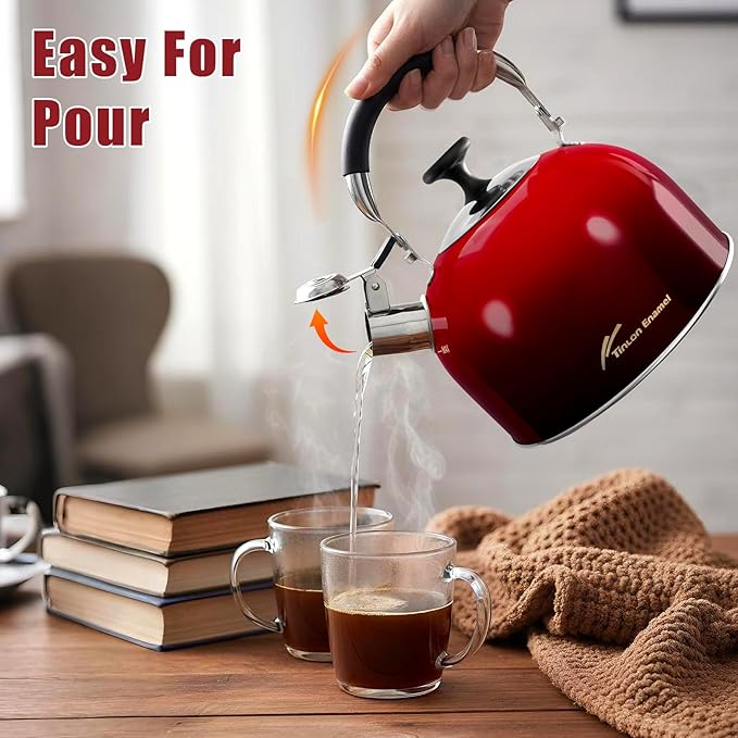 Tea Kettle Stovetop,Stainless Steel Whistling Tea Kettle For Stove Top, 2.5 Qt Tea Pot With Folding Handle, Food Grade Water Teapot Water Kettle For Stove Home Camping Travel,Gradient Red