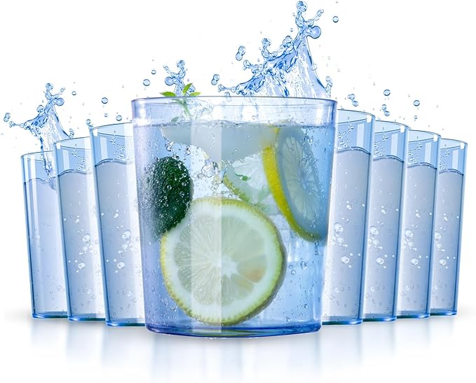 Liacere Plastic Drinking Glasses (Set of 12) 14 oz Blue Reusable Plastic Glasses Colors,Kitchen Water Glasses Cup, Bar Tumbler Glassware Set for Beer, Juice, Cocktail, Whiskey, Milk