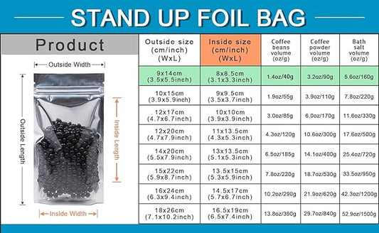 FERENLI 100 Pieces Stand Up Clear Front Zipper Lock Resealable Aluminum Mylar Foil Plastic Packaging Bag for Zip Heat Seal Package Lock with Tear Notch Long Term Food Storage 3.5x5.5 inch