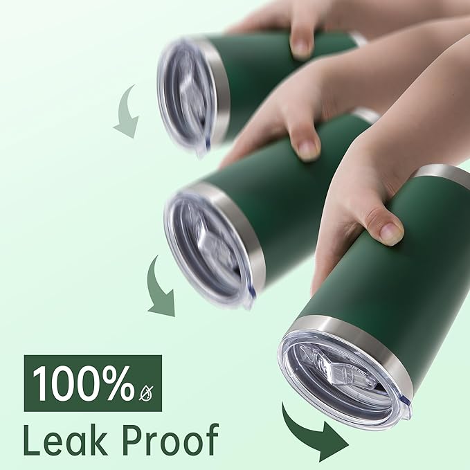 20 oz Tumblers Bulk Stainless Steel Tumbler with Lid Double Wall Vacuum Insulated Coffee Mug 20oz Powder Coated Cup for Hot and Cold Drinks, Dark Green, 12 pack