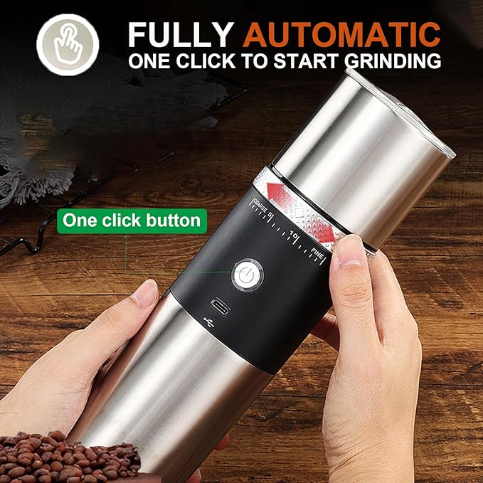 Portable Burr Coffee Grinder, Electric Rechargeable Adjustable Burr Mill Machine with Conical Ceramic, Suitable for Travel,Camping,Office, Espresso (Black)