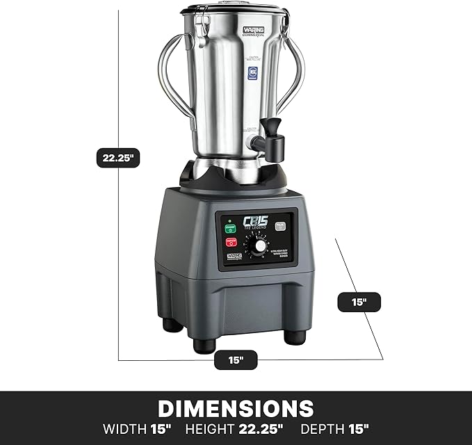 Waring 1-Gallon Blender, 3.75 HP, Variable Speed, Stainless Steel Jar with Spigot & Handles, Commercial for Smoothies, Soups & Sauces – CB15VSF