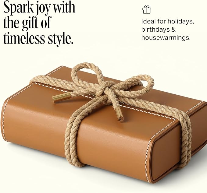 Preston Lane Mayfair Handmade Leather Matchstriker – Decorative Matchbox Holder with Built-In Striker, Stylish Coffee Table & Mantle Accent, Saddle
