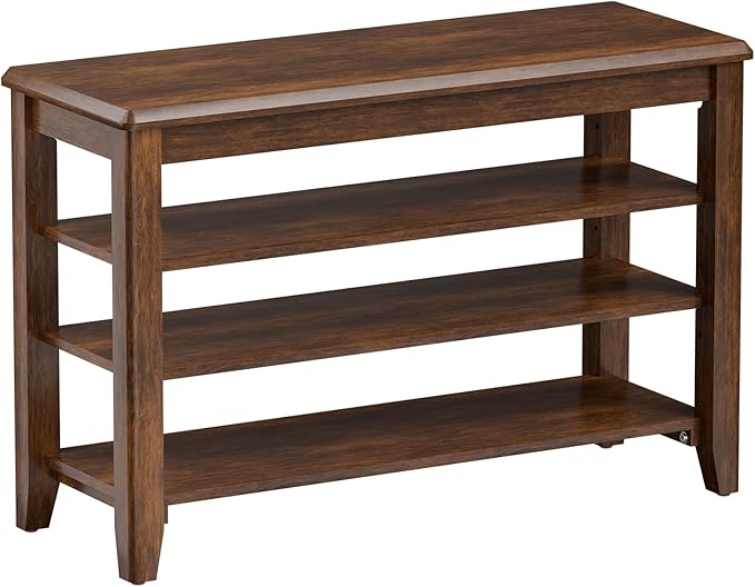 Shoe Bench Storage Rubberwood, Entryway Bench with 3-Tiers Height Adjustable, Shoe Rack Front Door Entrance Organizer for Hallway Living Room, Mudrooms, Walnut,31.5"