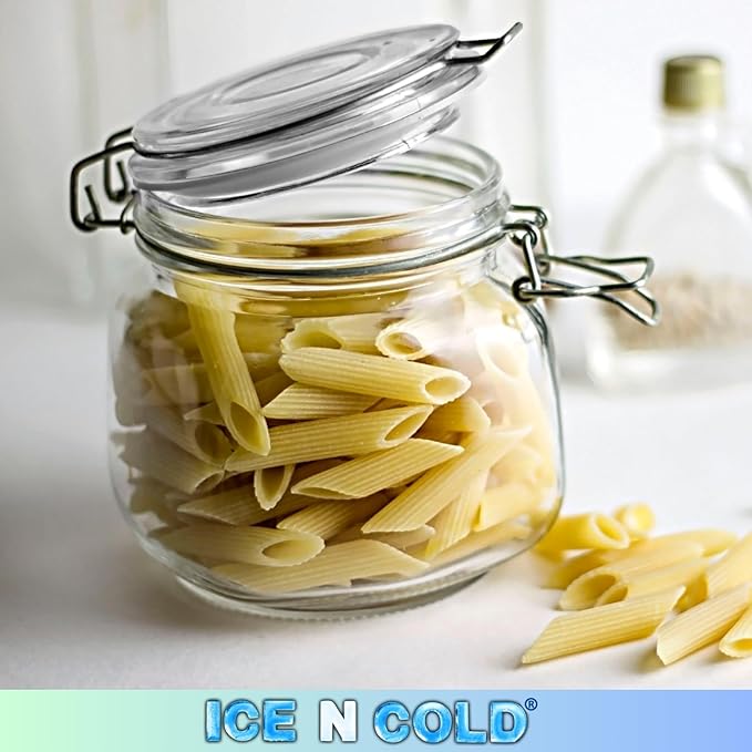 Airtight Glass Storage Jars with Clamp Lid ā Food Storage Containers with Rubber Gasket Seal ā Pantry & Kitchen Canisters for Dry Goods, Coffee, Sugar, Pasta ā 0.4L to 2.2L Sizes (4, 25oz | 0.75L)