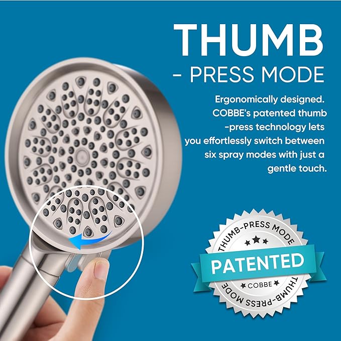 Cobbe Filtered Shower Head with Handheld, 6 Spray Modes, Water Softener Filters - Remove Chlorine, Reduce Dry Skin - Brushed Nickel