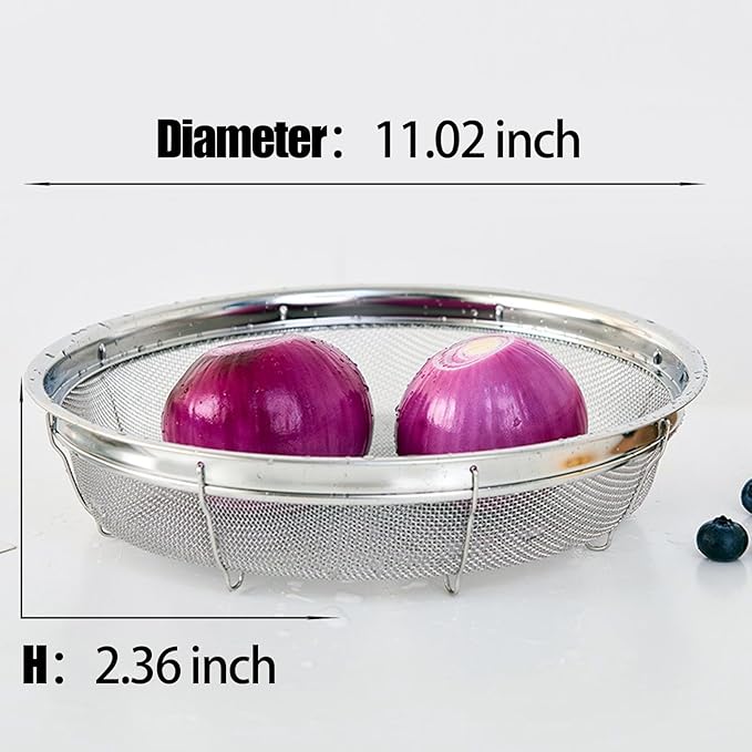 Fine Mesh Strainer for Kitchen, Stainless Steel Colander Bowl for Pasta, Rice, Fruit, Metal Net Baskets with Resting Base - Strain, Drain, Rinse (Diameter 11.02 inch)