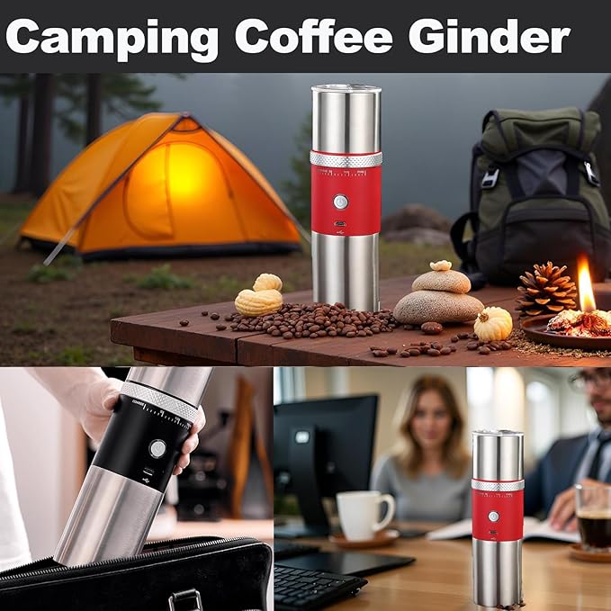 Portable Burr Coffee Grinder, Electric Rechargeable Adjustable Burr Mill Machine with Conical Ceramic, Suitable for Travel,Camping,Office, Espresso (Black)