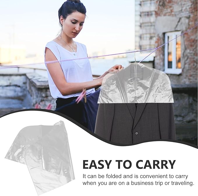 Housoutil 10Pcs Clear Plastic Garment Bags Clothes Shoulder Covers Dustproof Hanging Clothing Protectors for Coats Suits Storage and Travel