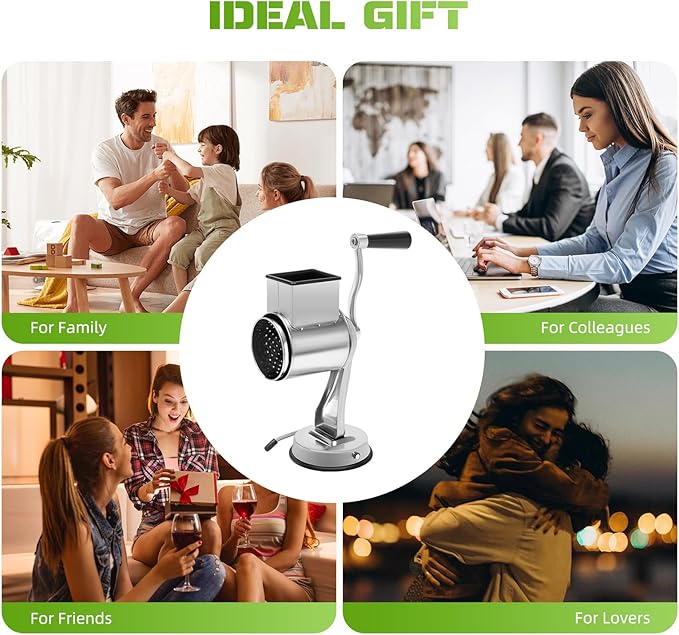 Rotary Cheese Grater Hand Drum Slicer Crank 5 in 1 Vegetable Chopper Stainless Steel, Kitchen Shredder Nuts Grinder With Handle for Cheese, Vegetable, Walnuts, Chocolate, Potato, Carrot 5 Blades