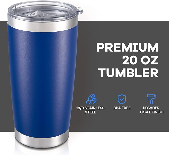 20 oz Tumbler with Lid Stainless Steel Double Wall Vacuum Insulated Tumblers Powder Coated Cups Travel Mug Keep Drinks Cold and Hot, Blue