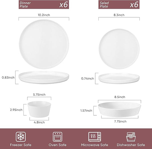 Herogo Dinnerware Sets with Pasta Bowls for 4, 16 Piece Dinner Salad Plates and Cereal Serving Bowls, Double Reactive Glaze, Microwave & Dishwasher Safe, Chip & Scratch Resistant, Speckled White