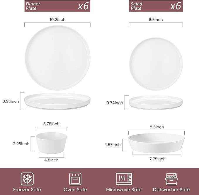 Herogo Dinnerware Sets with Pasta Bowls for 4, 16 Piece Dinner Salad Plates and Cereal Serving Bowls, Double Reactive Glaze, Microwave & Dishwasher Safe, Chip & Scratch Resistant, Speckled White