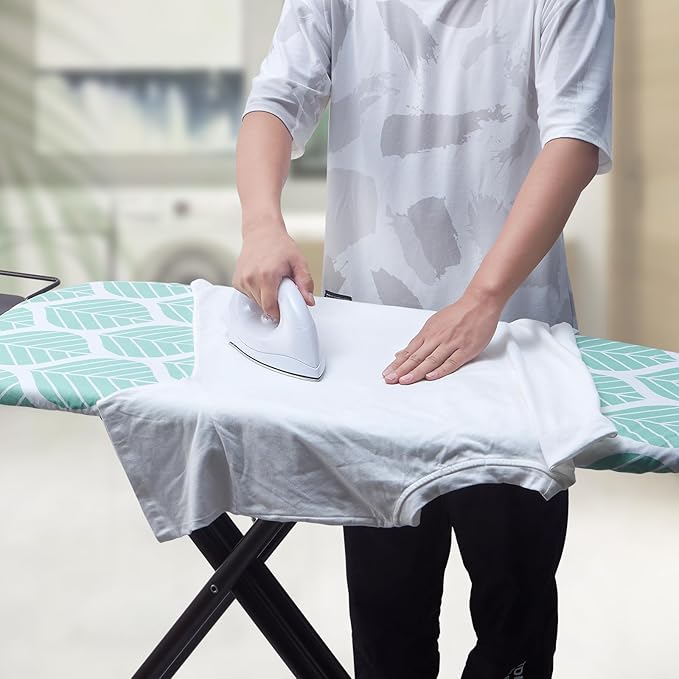 Seiritex Wide Ironing Board Cover and Pad 18 x 49 inch Heat Reflective with Hook and Loop Fasteners, Thick Padding with Elasticized Edges, 3 Layers Iron Board Cover (Green Leaf)