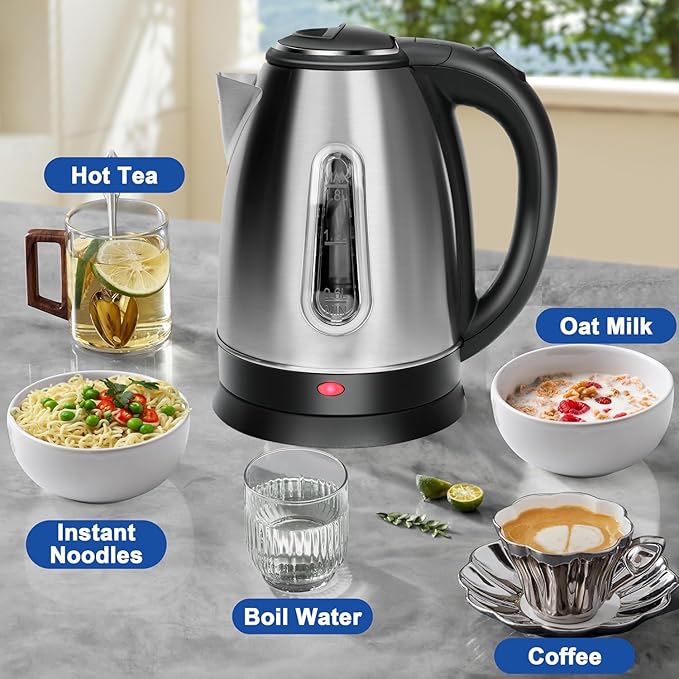 Electric Kettle, Stainless Steel 1.8 Liters Tea, Coffee Kettle & Hot Water Boiler, Auto Shut Off, Boil-Dry Protection with LED Ligh, Water Heater & Teapot, 360° Swivel Base, 1100W