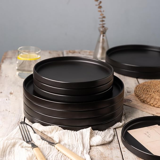 AmorArc Ceramic Dinnerware Sets for 6, Modern Flat Stoneware Plates and Bowls Sets,Chip and Crack Resistant | Dishwasher & Microwave Safe Dishes Set,Scratch Resistant- Service for 6 (18pc)