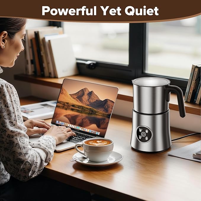 Milk Frother and Steamer with Heating Function - 4-in-1 Automatic Hot & Cold Milk Frother and Warmer, Stainless Steel Pitcher with Transparent Lid for Cappuccino, Latte, Hot Chocolate