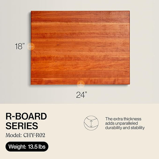 John Boos R-Board Series Rectangular Wooden Cherry Cutting Board 24βx18β β 1.5β Thick, 13.5-lb Reversible Butcher Block with Edge-Grain & Finger Grips β Made in the USA