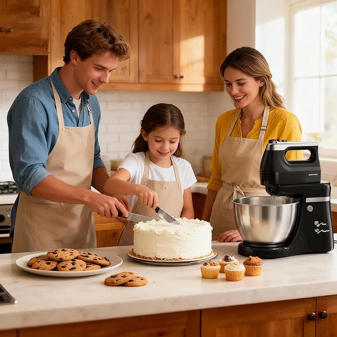 Stand Mixer Hand Mixer Electric Kitchen - Automatic 4.8 QT Auto-Rotating Bowl & Beater Standing Mixer, Tilt-Head 5-Speed Household Mixer with Beaters & Dough Hooks for Baking, Black